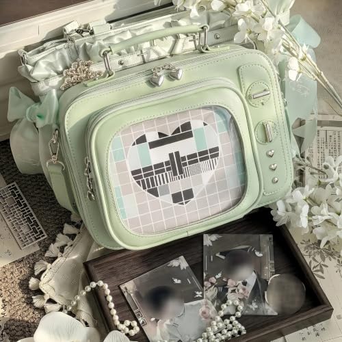 Image of Women TV Shape Ita Bag Shoulder Bag Ita Backpack Fun female Clear Window Anime Pins Display Purse (light green)