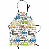 MIZSYE Cartoon Vehicle Boy Apron Car Blue Bus Girl Apron Men Women Cooking Chef Apron Adjustable Wat