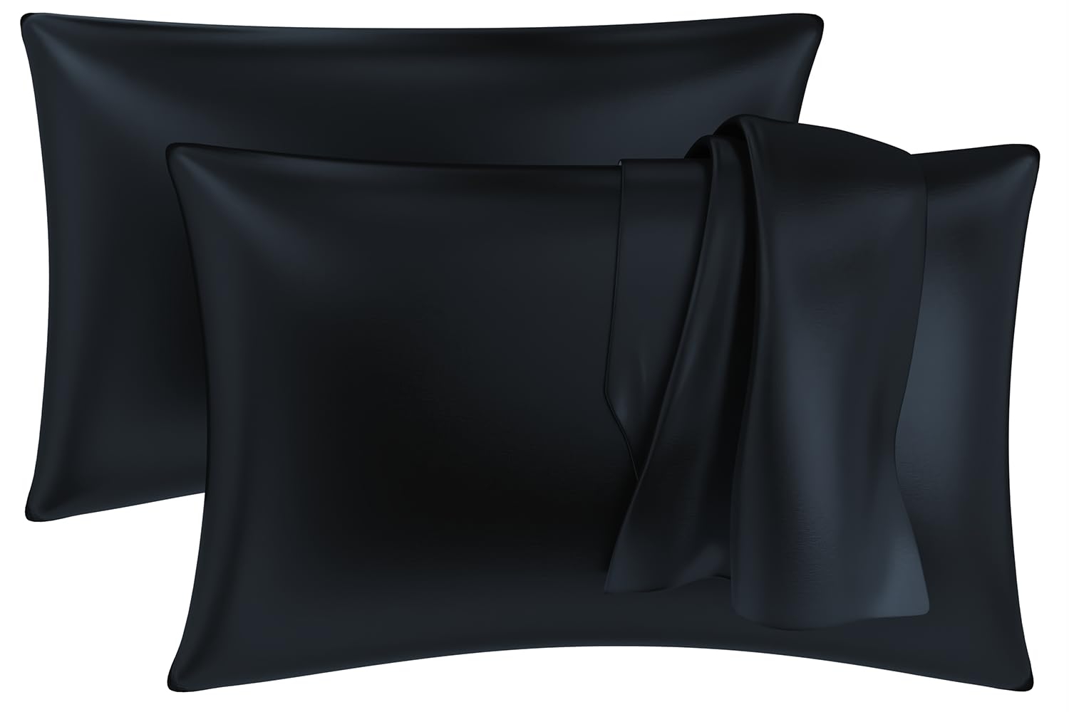 MY ARMOR Satin Pillow Covers for Hair | Anti-Frizz & Anti-Wrinkle Silk Pillow Cover for Hair & Skin | Gentle Cooling Fabric, 20x30 Inches | Zipper Closure | Pack of 2, Black