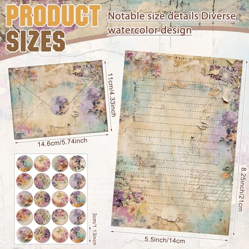 Image of TaoBary 160 Pcs Stationery Paper Kit 50 Double Sided Stationery Papers with 50 Matching Envelopes and 60 Round Dot Sticker, 10 Design (vintage Floral, 8.25 x 5.5 Inch)