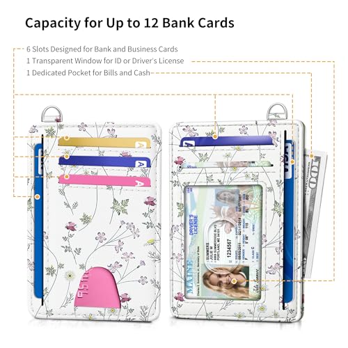 Image of Mayski Slim Wallet, Credit Card Holder for Women, Minimalist Front Pocket RFID Blocking Card Cases, Small Wallet Women Men(Flower)