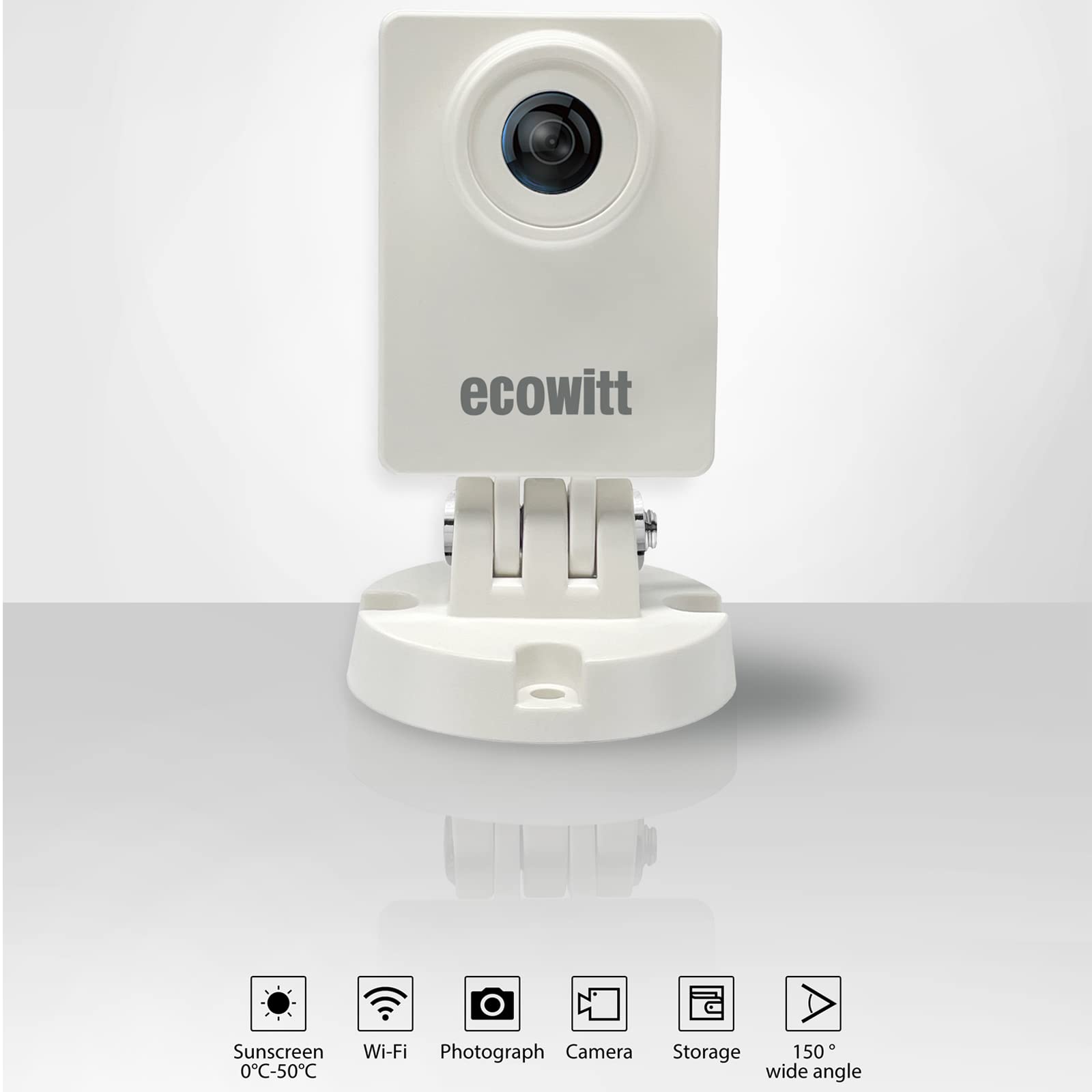 ECOWITT WittCam Kamera zewnętrzna HP10, wewnętrzna i zewnętrzna kamera podłączona do sieci Wi-Fi IP66, wodoodporność FOV150°, szeroki kąt / 2 miliony pikseli, serwer pomocniczy, fotografia poklatkowa