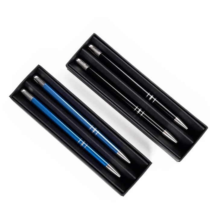 WPRO Personalisiertes Schreibset mit Gravur – 100er Set – Kugelschreiber und Bleistift im Etui – beide Stifte graviert – Geschenk für Büro und Business
