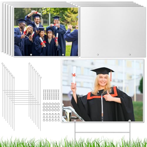CraftyDream 12 Pack 16 x 12 Inches Sublimation Aluminum Blank Yard Signs with Metal Stakes Heat Transfer DIY Photo Signs for Graduation Wedding Party Outdoor Decorations White 0.03 Thickness