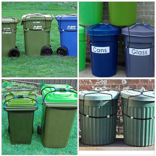 Image of SHUESS 4 PCS Trash Can Lock for Animals, Heavy Duty Bungee Cord Garbage Can Lock for 30-50 Gal Outdoor Garbage Cans, Nylon Plastic, Black, 1 Inch, 4 Count