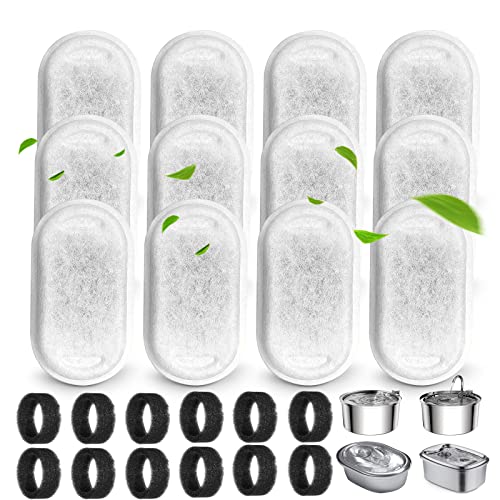Cat Water Fountain Filters for 108/3.2L& 67oz/2L Stainless Steel Pet Water Dispenser Fountain Filters,12 Cat Fountain Filter Replacement with 12 Sponges - image 7