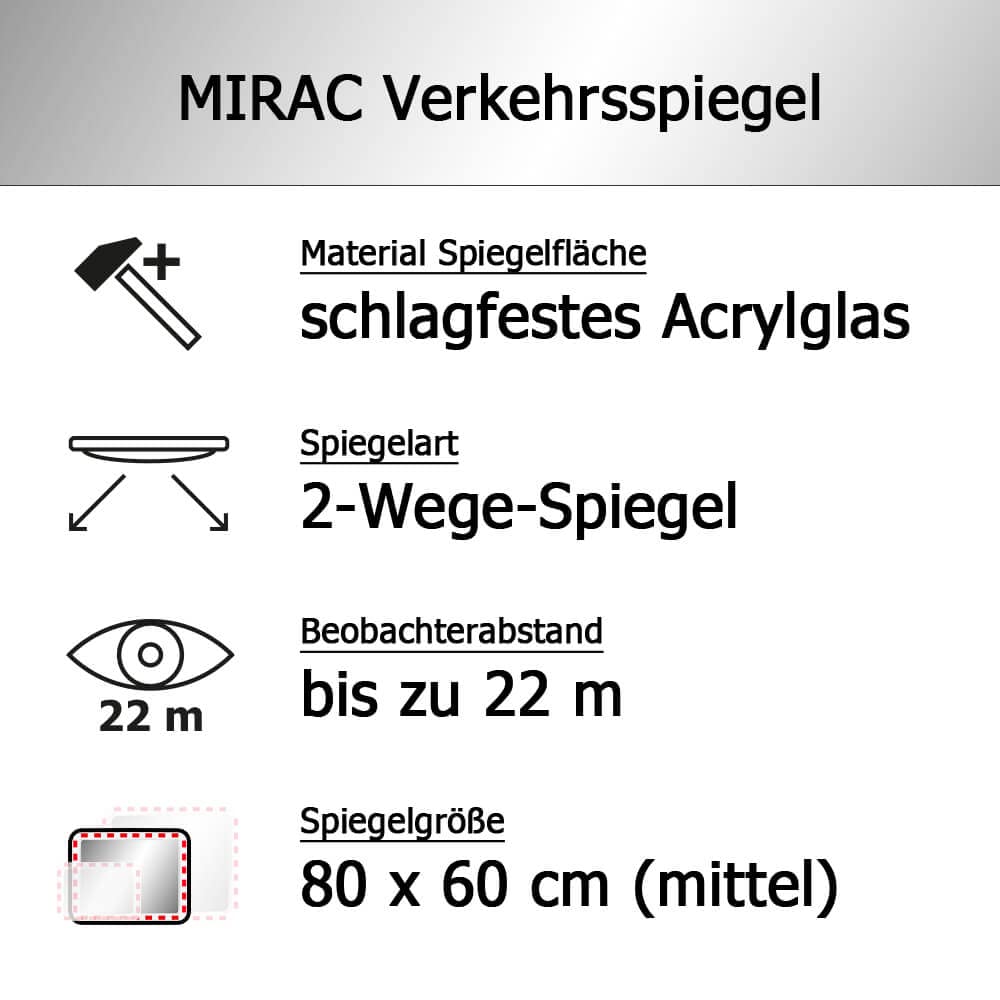 Verkehrsspiegel MIRAC, Acrylglas, rot/weiß, rechteckig, 80 x 60 cm aus Glas, Kunststoff, Stahl, Art.-Nr. 60471 | Sicherheitsspiegel | Straßenspiegel