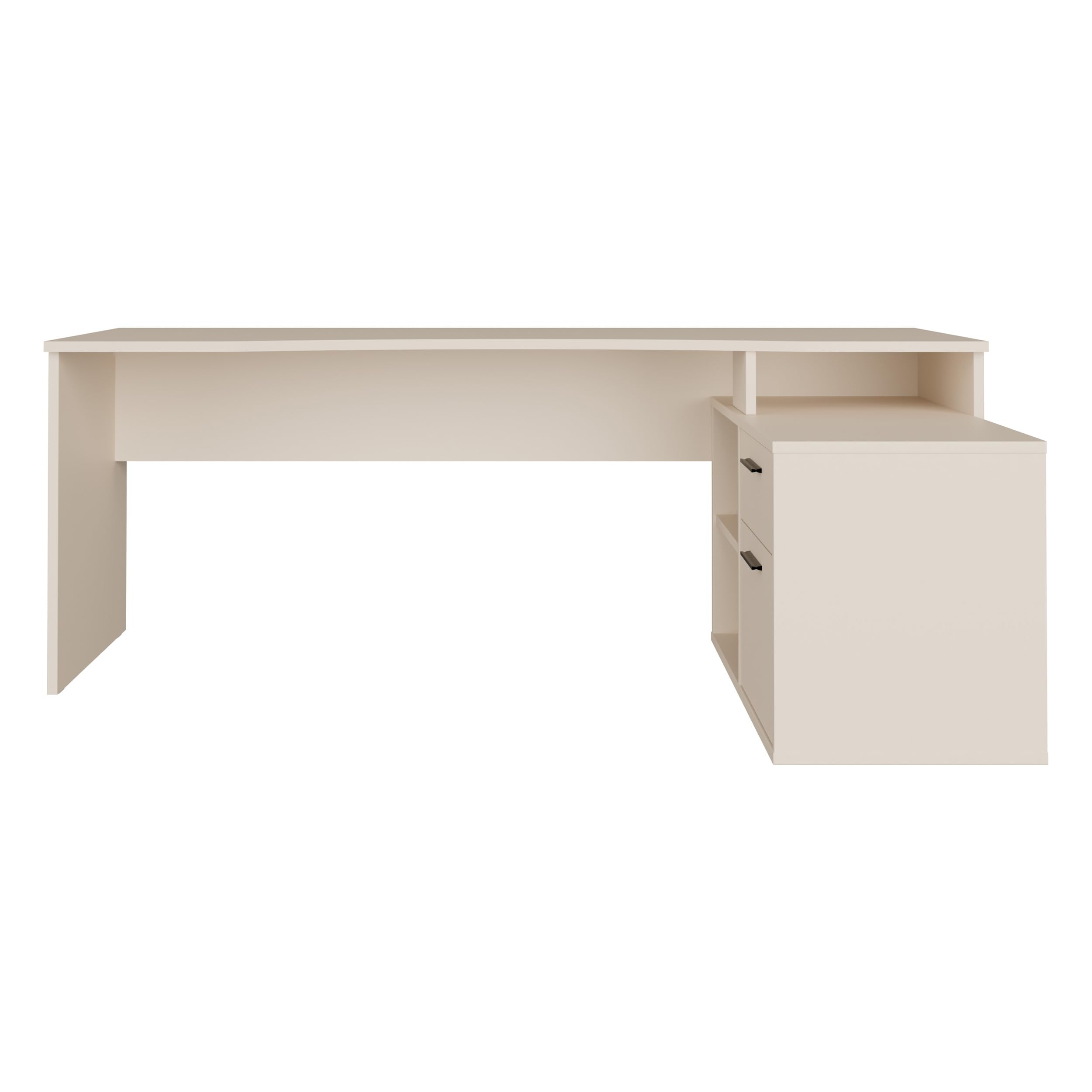 Forte TEZAUR Schreibtisch 200, moderner Schreibtisch in L-Form mit integriertem Schrank, Büro, Jugendzimmer, Holzwerkstoff, Kaschmir Beige, 200 cm breit x 75,7 cm hoch x 121,8 cm tief