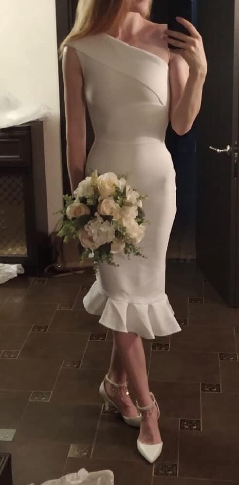 UONBOX Women's One Shoulder Sleeveless Bodycon Dress Midi Mermaid Party Bandage Dress - Image 3