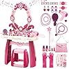 deAO Table De Maquillage pour Fille, avec Tabouret Et Accessoires Princesse, Coiffeuse avec Accessoires, Maquillage Jouets Jeu De Rôle,Coffret Maquillage Enfant Makeup Set,Jouet pour Fille 3+ Ans