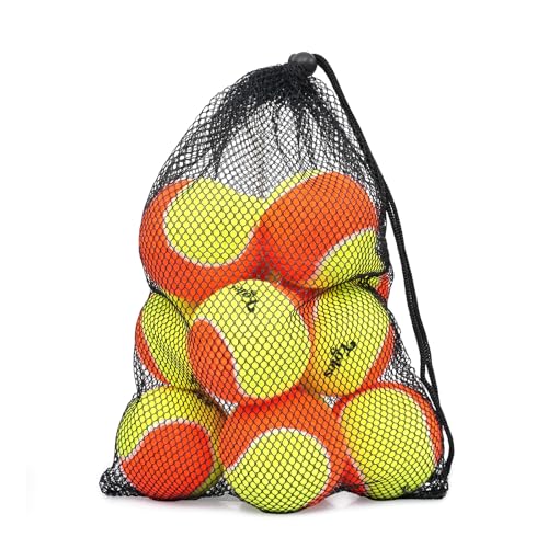 Egles 12 Pack Kids Tennis Balls 50% Low Compression Stage Tennis Ball, Practice Balls for Beginners, Youth Training & Dog Play, Durable Orange Yellow Tennis Balls with Mesh Bag for All Court