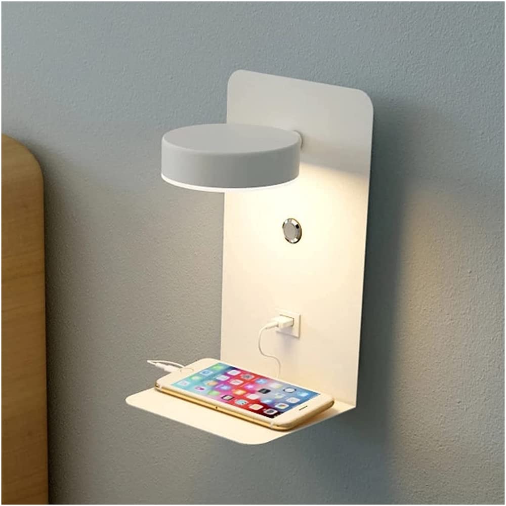 Lampa ścienna, lampa ścienna, lampa do czytania na ścianie LED, 12 W obrotowa lampa ścienna z przełącznikiem i portem ładowania USB do sypialni, salonu, ściany