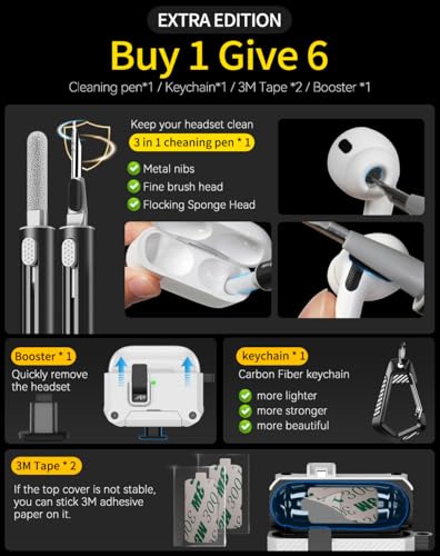 Image of Pohgelan for AirPods Pro 3 Case with Safety Lock-White | Carbon Fiber Texture Cover,Magnetic Automatic Lock with Cleaning Kit&Keychain,Compatible with Magsafe