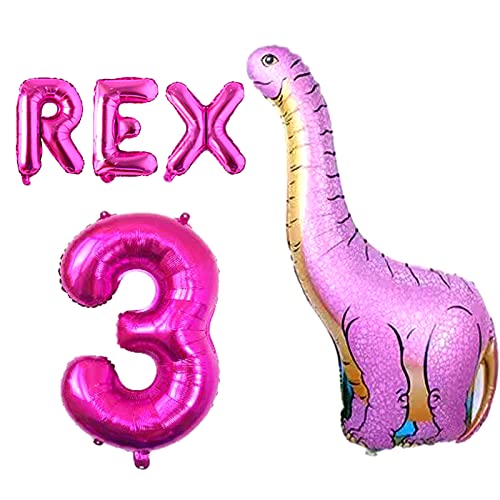 3 Rex Balloon .Pink Dinosaur 3 Rex Balloon.baby Girl Pink Dinosaur Theme.Dinosaur 3 Year Old Birthday Dinosaur Decorations Party for Girl.Dinosaur Theme Party Three Rex Birthday Party Supplies