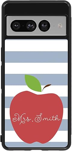 Apple Teachers Appreciation Gift Personalized Black Rubber Phone Case Compatible With Google Pixel 10, 10 Pro, 10 Pro XL, 9a, 9 Pro, Pixel 9, Pixel