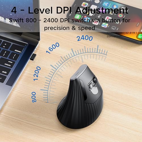 Uineer Vertical Ergonomic Mouse, Wireless Bluetooth Mouse, 3-Device,Quiet - image 4