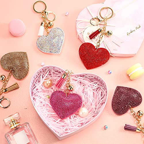 Bling Rhinestone Heart Shape Keychains Glitter Crystal Heart Tassel Keychains Key Rings For Women Girls (Mixed Color, 10) #TOP3