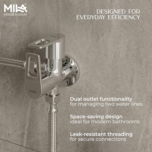 Image of Mila Floro 2 in 1 Angle Valve with Wall Flange | Mirror Chrome Finish | Quarter Turn Cartridge | inch BSP Male Thread Inlet & Outlet | Durable, Leak-Proof, Multi-Purpose| 10-Year Warranty