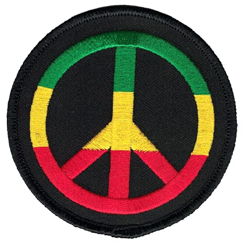 Peace Sign Over Rasta Reggae Colors - Iron On or Sew On 2 Inches