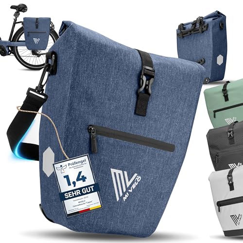 MIVELO 2in1 Fahrradtasche Gepäckträgertasche wasserdicht 100% PVC frei + Laptopfach – Fahrrad Tasche für Gepäckträger 1 STK Jeans-blau