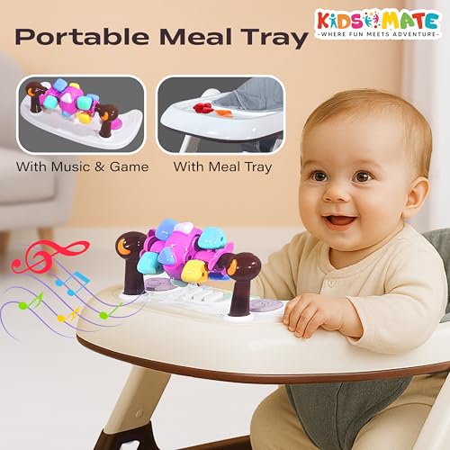 Image of Kidsmate Convertible 2-in-1 Baby Walkers for 6 to 18 Months with Activity Push Mode | Walker for Kids with Musical Toy Tray, Adjustable Height & Cushioned Seat | Safe, Foldable Design - White