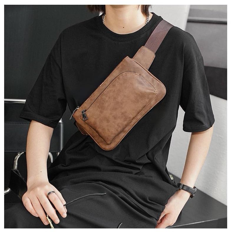 Men's Leather Sling Bag,Chest Shoulder Backpack, Water waterproof Crossbody Bag3