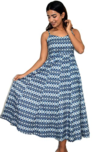 Image of JAIPUR HAND BLOCK Cotton Sleeveless Long Flared A Line Dress|Gown (S00063)