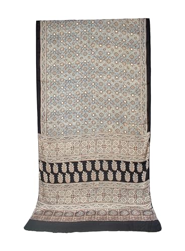 Image of Ethnics of Kutch Womenss Ajrakh Modal Silk Natural Dye Hand Block Print Saree with Blouse Piece - 5.5 Mtr Length