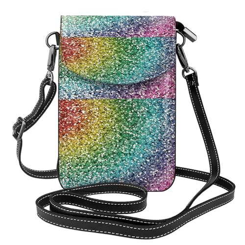 Petit sac bandoulière arc-en-ciel en cuir PU et porte-téléphone pour femme