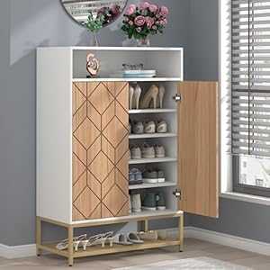 Shoe Organizer with Doors Shoe Storage Cabinet with Adjustable Shelves for Entryway 7 Tier Entryway Shoe Rack Storage for Hallway Closet Living Room