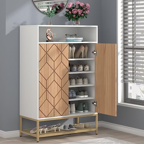 Shoe-Organizer-with-Doors-Shoe-Storage-Cabinet-with-Adjustable-Shelves-for-Entryway-7-Tier-Entryway-Shoe-Rack-Storage-for-Hallway-Closet-Living-Room Shoe Organizer with Doors Shoe Storage Cabinet with Adjustable Shelves for Entryway 7 Tier Entryway Shoe Rack Storage for Hallway Closet Living Room