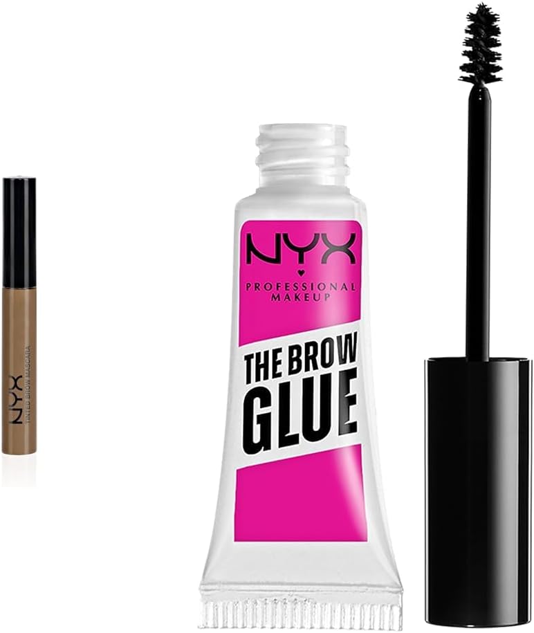 NYX PROFESSIONAL MAKEUP Tinted Eyebrow Mascara, Brunette & The Brow Glue, Extreme Hold Eyebrow Gel - Clear