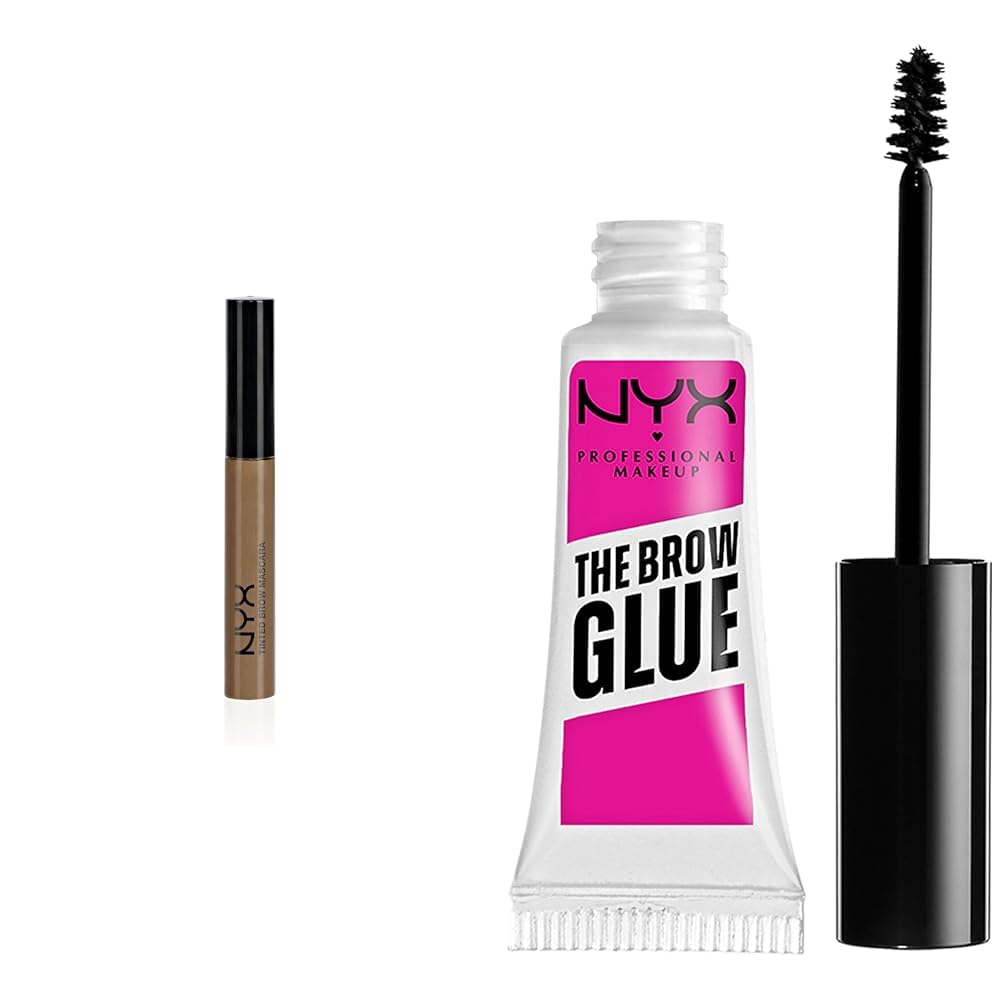NYX PROFESSIONAL MAKEUP Tinted Eyebrow Mascara, Brunette & The Brow Glue, Extreme Hold Eyebrow Gel - Clear