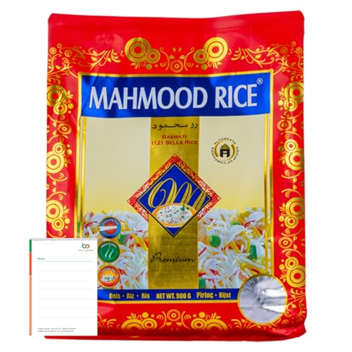 Mahmood Rice Sella Basmati Reis Premium 900g – Nährstoffschonend Parboiled & Extra Langkörnig – + Ben's Garden Notizblock Set