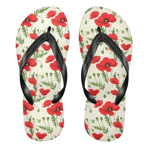 Red Flower Polka Dot Flip Flops for Beach Thong Sandals Anti-slip Lightweight Beach Shoes for Summer Outdoor Travel