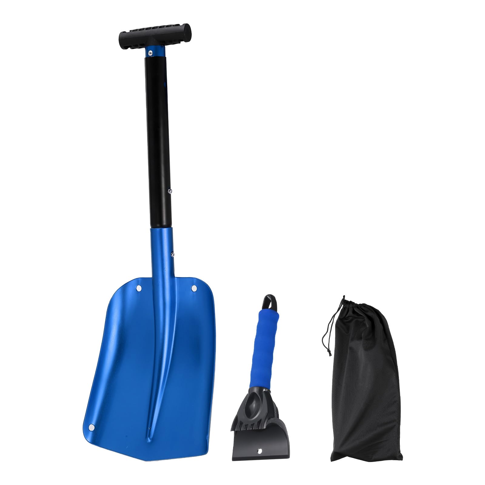 QUARKZMAN Pala Da Neve 3 In 1 In Alluminio Raschietto Per Ghiaccio Kit Di Rimozione Neve Di Emergenza Con Sacchetto Per Auto Campeggio Giardinaggio Blu