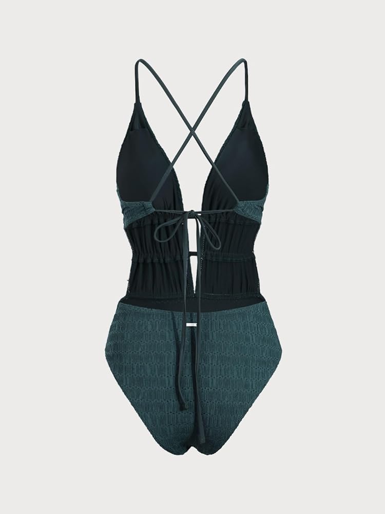 BERLOOK Women's Textured Plunge One-Piece Swimsuit
