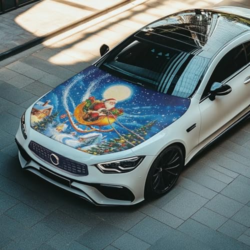 Image of Renewold Christmas Santa Claus Car Hood Cover for Automobile Vehicle Hood Protector Party Festival Celebration Decor Outdoor Wrap Blanket Exterior Car Accessories Gift for Women Men