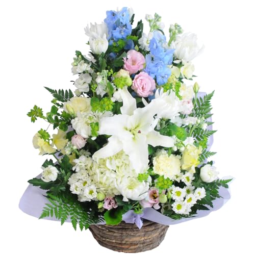 仏花 お供え 法事 法要 仏壇 供花 命日 喪中見舞い 生花 百合 ゆり お供え花 アレンジメント サイズで選べる 色合いで選べる 花工房エーデルワイス(Lサイズ, 色をいれて)