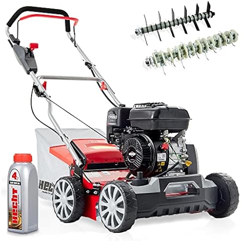 HECHT 2-IN-1 Benzin Vertikutierer mit Briggs & Stratton Motor - 4,2 kW/5,7PS - 40 cm Arbeitsbreite - 45l Fangkorb - 2 Walzen zum Entfernen von Moos und Unkraut & zum Belüften von Rasen + SAE 10W-30 Öl Cover