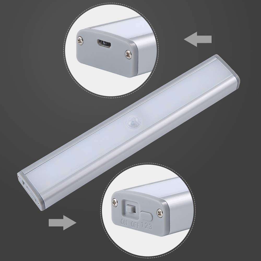 Lixada 2PCS Luces del Gabinete con Sensor de Movimiento USB Recargable 20 LED Gabinete Iluminación Magnética Extraíble Adhesiva para Escalera Armario Cajón Luz Blanca Cálida