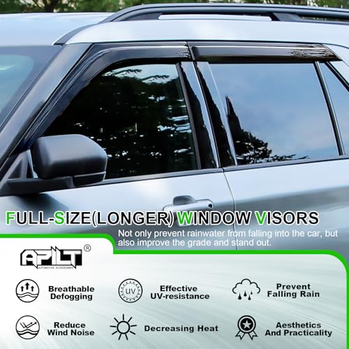 Image of Outside-Mount Rain Guards Window Visors for 2020-2026 Ford Explorer Wind Vent Deflector Dark Smoke 4-Piece Set with Thicker