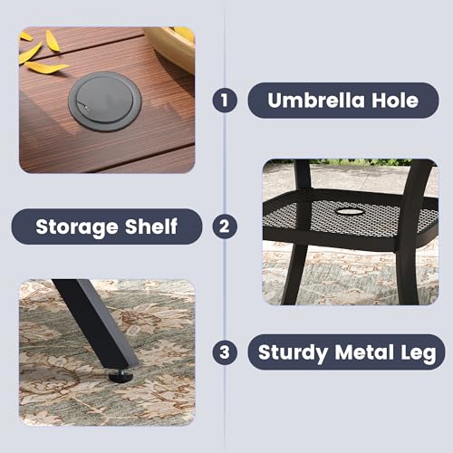 Image of VICLLAX Outdoor Patio Dining Table for 4, Square Patio Table with Umbrella Hole for Patio Lawn Deck Backyard, Walnut Tabletop