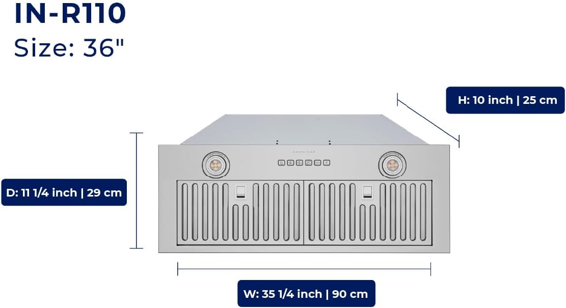 Hauslane Range Hood Insert 36 Inch, Hood Vent for Kitchen| HauSMART™ App & Voice Control |4-Speed Fan, LED GU10 Lights | Dishwasher-Safe Baffle Filters, Stainless Steel Ducted|Ductless Range Hood
