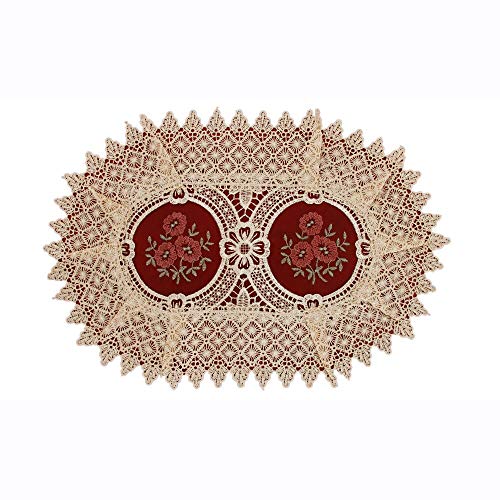 Simhomsen Vintage Look Burgundy Lace Table Placemats Doilies Set of 6, Oval 12 × 18 inch, Customer Order