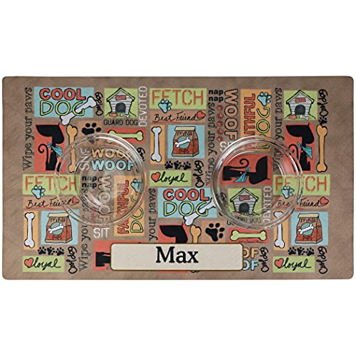 Drymate Personalized Pet Bowl Placemat, Custom Dog & Cat Food Feeding Mat - Absorbent Fabric, Waterproof Backing - Machine Washable/Durable (Usa Made) (16" X 28") (Cool Dog - Brown) #TOP1