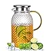 Brocca d'Acqua con Coperchio, Brocca di Succo, Caraffa in Vetro con Coperchio, Caraffa d'Acqua in Vetro Glass, Brocca Acqua 1,8 Litri, Sicuro e Non Tossico, per Acqua, Tè Freddo, Succhi, Latte