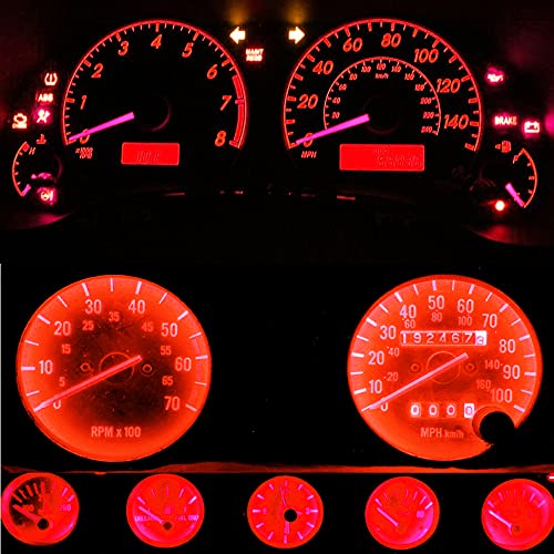Image of WLJH Red Twist Socket LED Dash Kit for 1987-1991 Jeep Wrangler, Dimmable | 3030 SMD, 100lm, 360 Lighting, Plug and Play, Gauge Cluster and Speedometer Backlight, 8-Pack