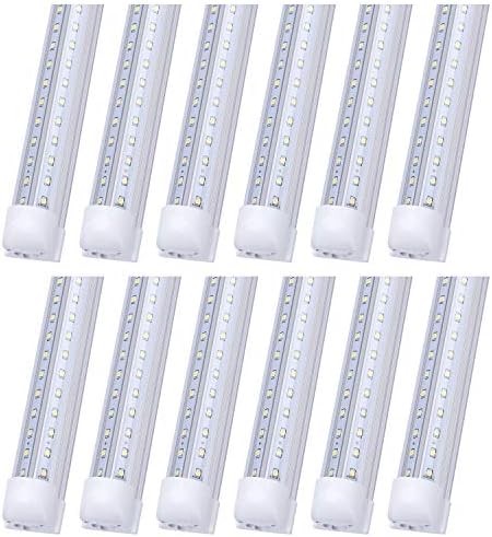LED Shop Light, 8FT 72W 8640LM 6000K, Cool White, V Shape, Clear Cover, Hight Output, Linkable Shop Lights, T8 LED Tube Lightsfor Garage 8 Foot Plug and Play Pack of 12
