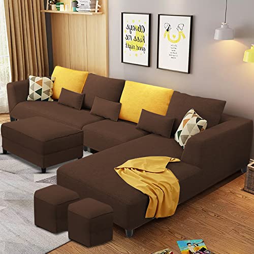 Image of Galib RHS 8 Seater L Shape Sofa Set for Living Room (Brown Fabric)
